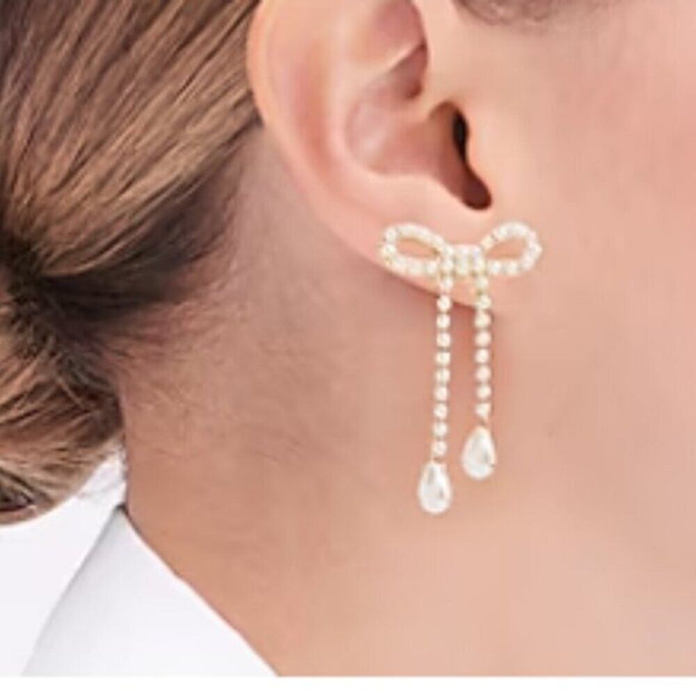 J‎ Crew Women's Pearl Bow Party Earrings Hypoallergenic NWT
